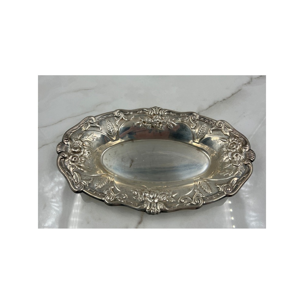 VTG Pairpoint Silver Co Silver Plated Floral Embossed Oval Bread Serving Tray